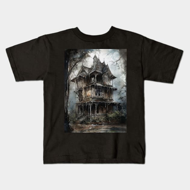 Gothic Futurism House in the Old Ancient Woods Kids T-Shirt by podartist